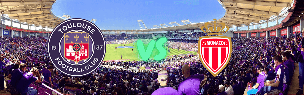 Toulouse FC vs AS Monaco Ligue 1 match preview image showing Stadium de Toulouse and club crests for weekend football betting tips.